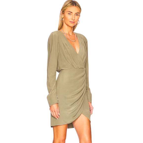 NWT Jonathan Simkhai Olivine Leilani  Faux Wrap Long-sleeve Mini Dress -sz 8 - Picture 1 of 10